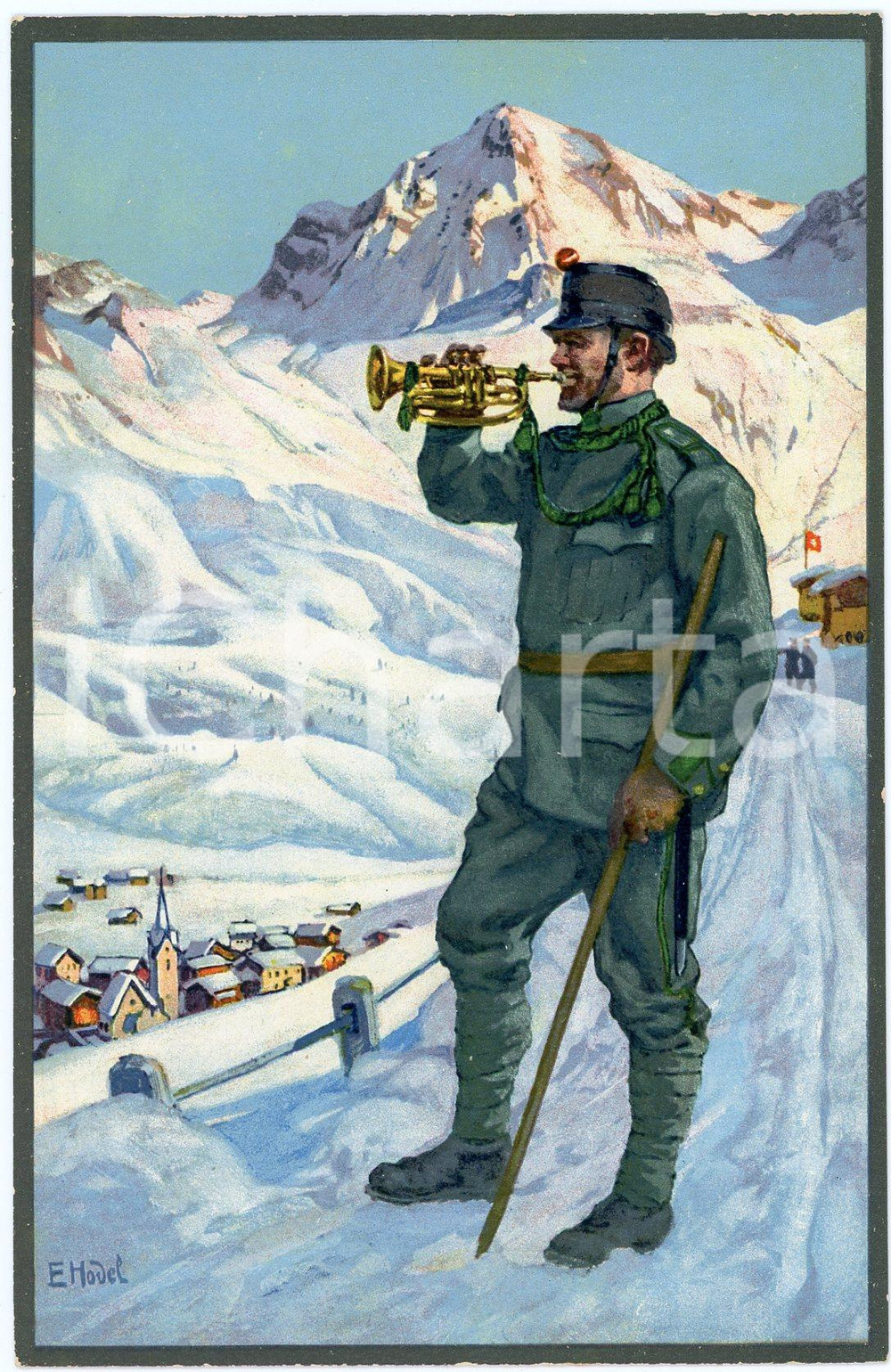 1916 WW1 Artist E. HODEL Hiver 1915/16 - Carte postale GLOBETROTTER 2 Série  Cartolina postale d'epoca, non viaggiata.CONDIZIONI: GOODFORMATO: FP    originale e autentica 1