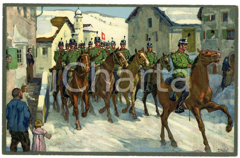 1916 WW1 Artist E. HODEL Hiver 1915/16 - Carte postale GLOBETROTTER 2 Série (3)  Cartolina postale d'epoca, non viaggiata.CONDIZIONI: GOODFORMATO: FP    originale e autentica 1