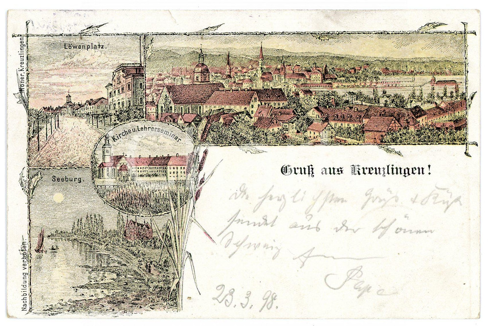1898 KREUZLINGEN - SWITZERLAND Lowenplatz - Seeburg ILLUSTRATED Postcard FP VG  Cartolina postale d'epoca, viaggiata. FAIR/discreto Lievi smussature agli angoli Formato: FP originale e autentica 1