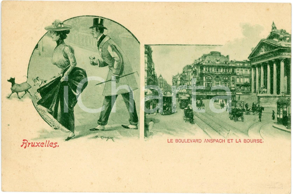 1900 ca BRUXELLES Boulevard Anspach et la Bourse - Carte postale FP NV  Cartolina postale d'epoca, non  viaggiata. FAIR/discreto Lievi smussature agli angoli Formato: FP originale e autentica 1