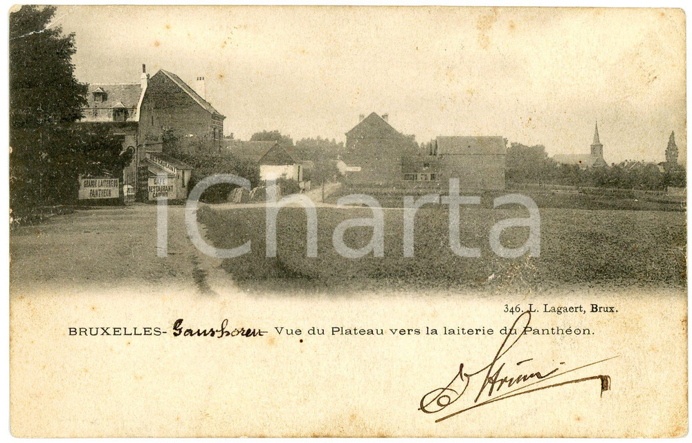 1900 ca GANSHOREN Vue du plateau vers la laiterie du Panthéon - Carte postale FP  Cartolina postale d'epoca, viaggiata. POOR/danneggiato Smussature e piegature agli angoli, bruniture diffuse Formato: FP originale e autentica 1