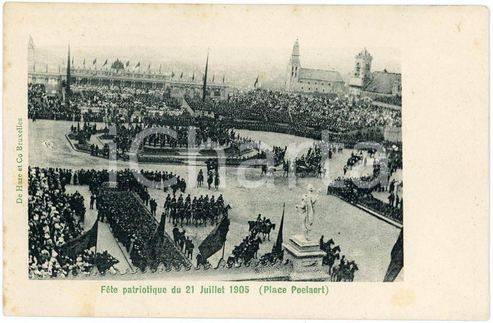 1905 BRUXELLES Fête patriotique du 21 juillet - Place Poelaert - Carte postale  Cartolina postale d'epoca, non viaggiata. FAIR/discreto Lievi smussature agli angoli, lievi bruniture Formato: FP originale e autentica 1