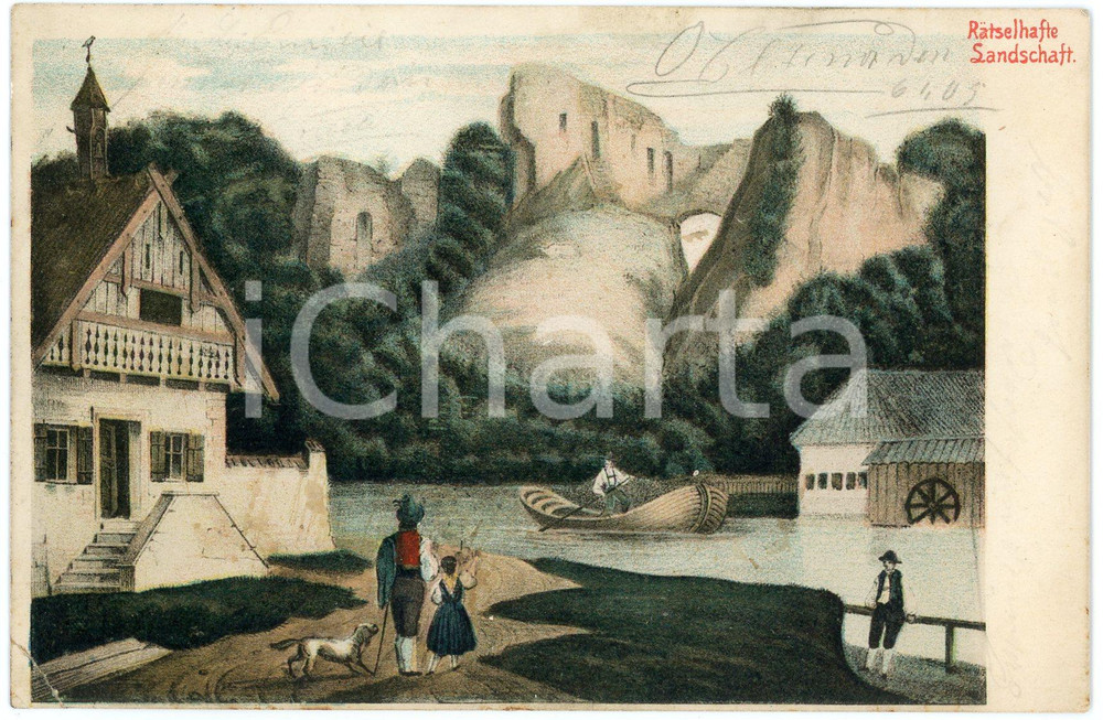 1905 DEUTSCHLAND Rätselhafte landschaft ILLUSTRATED Postcard FP VG  Cartolina postale, viaggiata. FAIR/discreto Lievi smussature agli angoli, profonda piegatura all'angolo inferiore sinistro Formato: FP originale e autentica 1