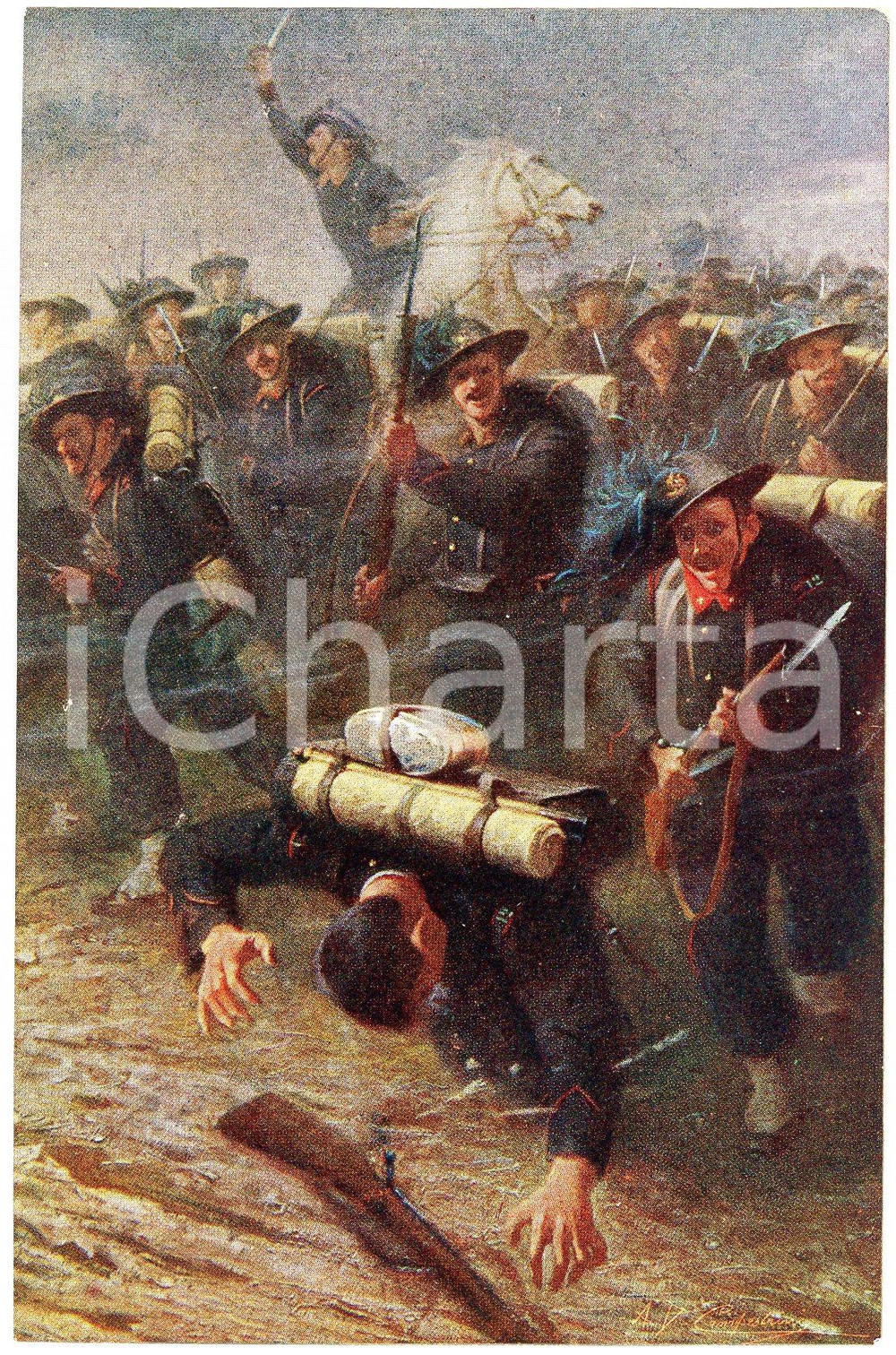 1915 WW1 AVANTI SAVOIA di A. D. CAMPESTRINI Conquista del Monte Nero Cartolina  Cartolina d'epoca, non viaggiata. GOOD/buono  Formato: 9x14 cm originale e autentica 1