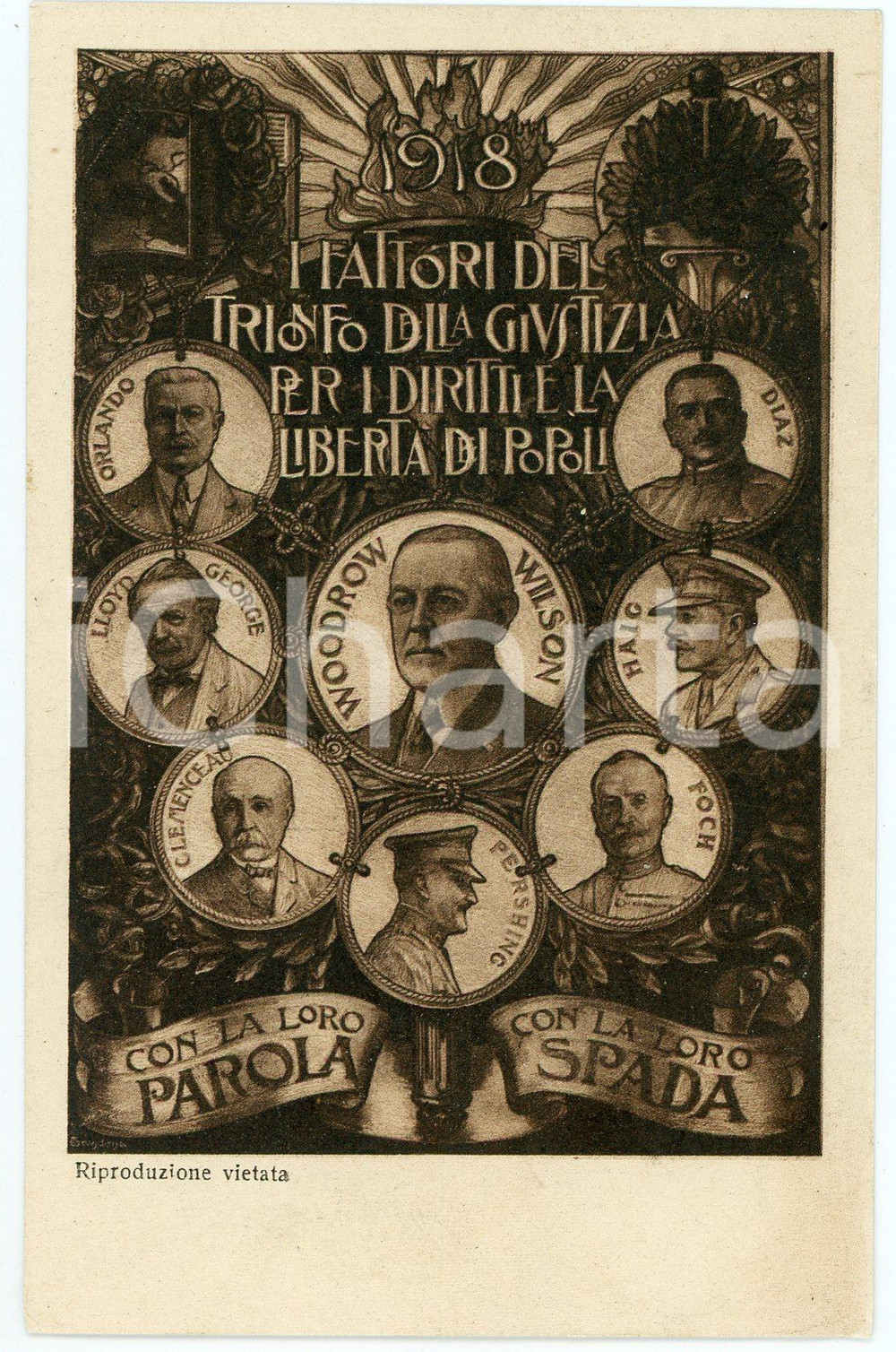 1918 Artista Costantino GRONDONA Fattori del trionfo della giustizia - Cartolina Cartolina postale d'epoca, non viaggiata. CONDIZIONI: FAIRFORMATO: FP    originale e autentica 1
