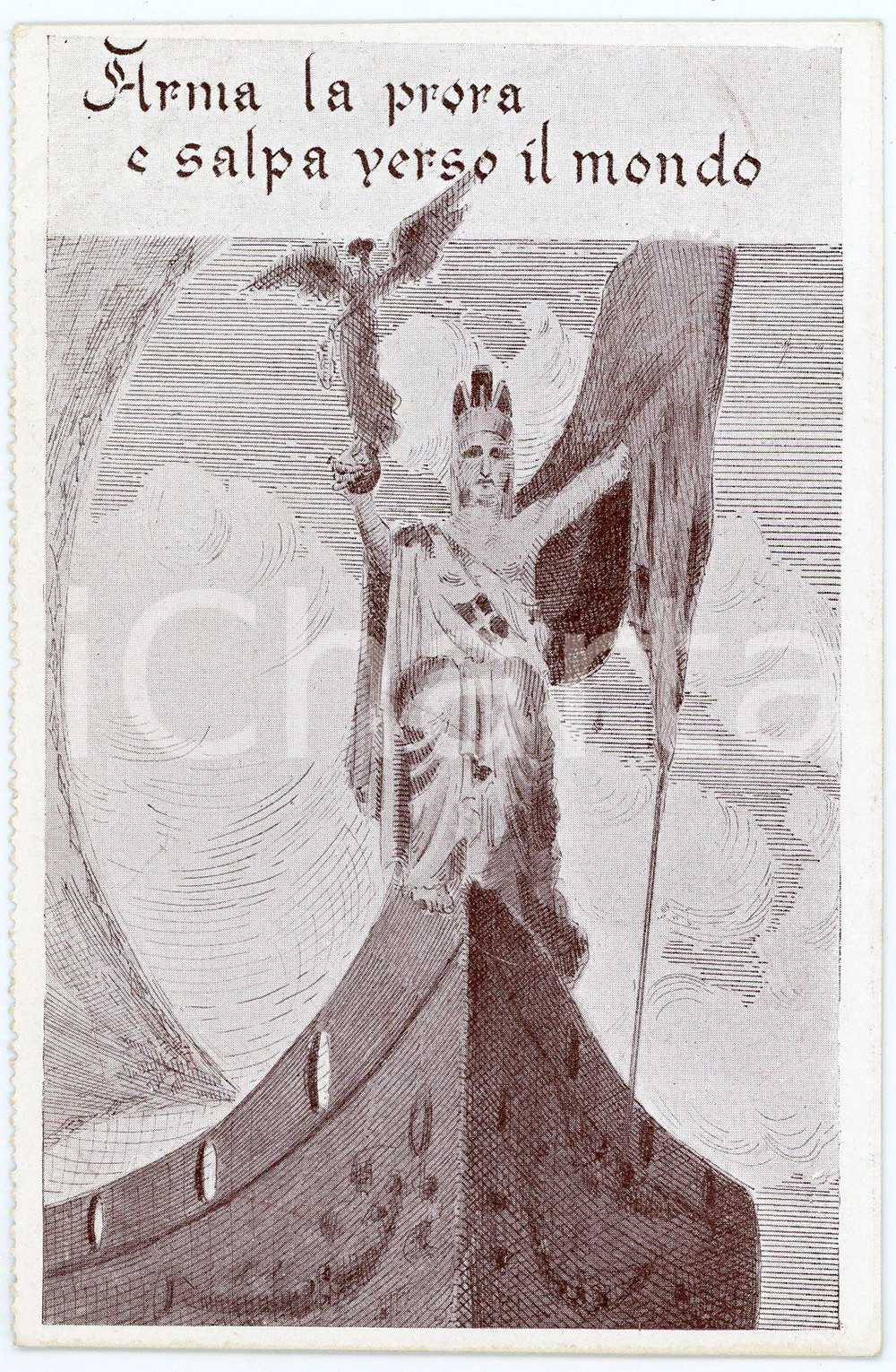 1915 ca WW1 Arma la prora e salpa verso il mondo - Cartolina ILLUSTRATA  Cartolina postale d'epoca, non viaggiata.CONDIZIONI: FAIR FORMATO: FP    originale e autentica 1