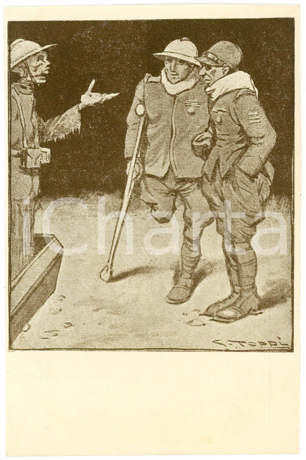1918 ca WW1 Artista Giove TOPPI Scheletro parla con mutilati di guerra Cartolina  Cartolina postale d'epoca, non viaggiata.CONDIZIONI: GOODFORMATO: FP    originale e autentica 1