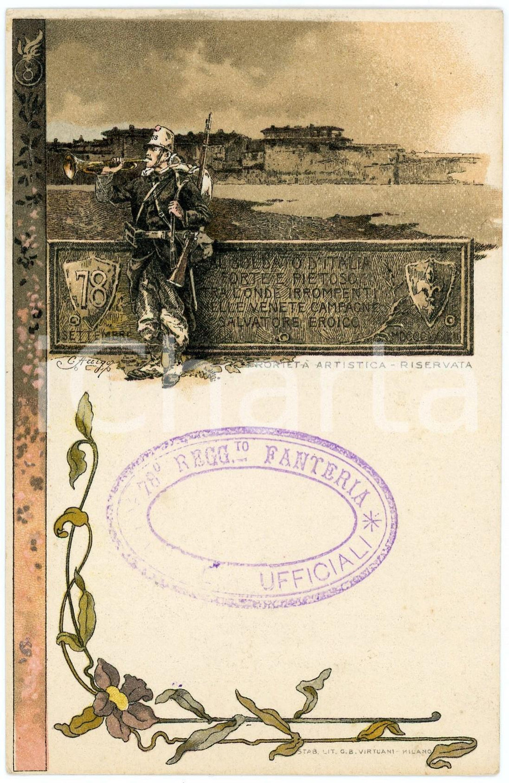 1904 REGIO ESERCITO - 78° Reggimento Fanteria - Cartolina FP NV  Cartolina postale d'epoca, non viaggiata. Con timbro del Reggimento al recto.CONDIZIONI: FAIR FORMATO: FP    originale e autentica 1
