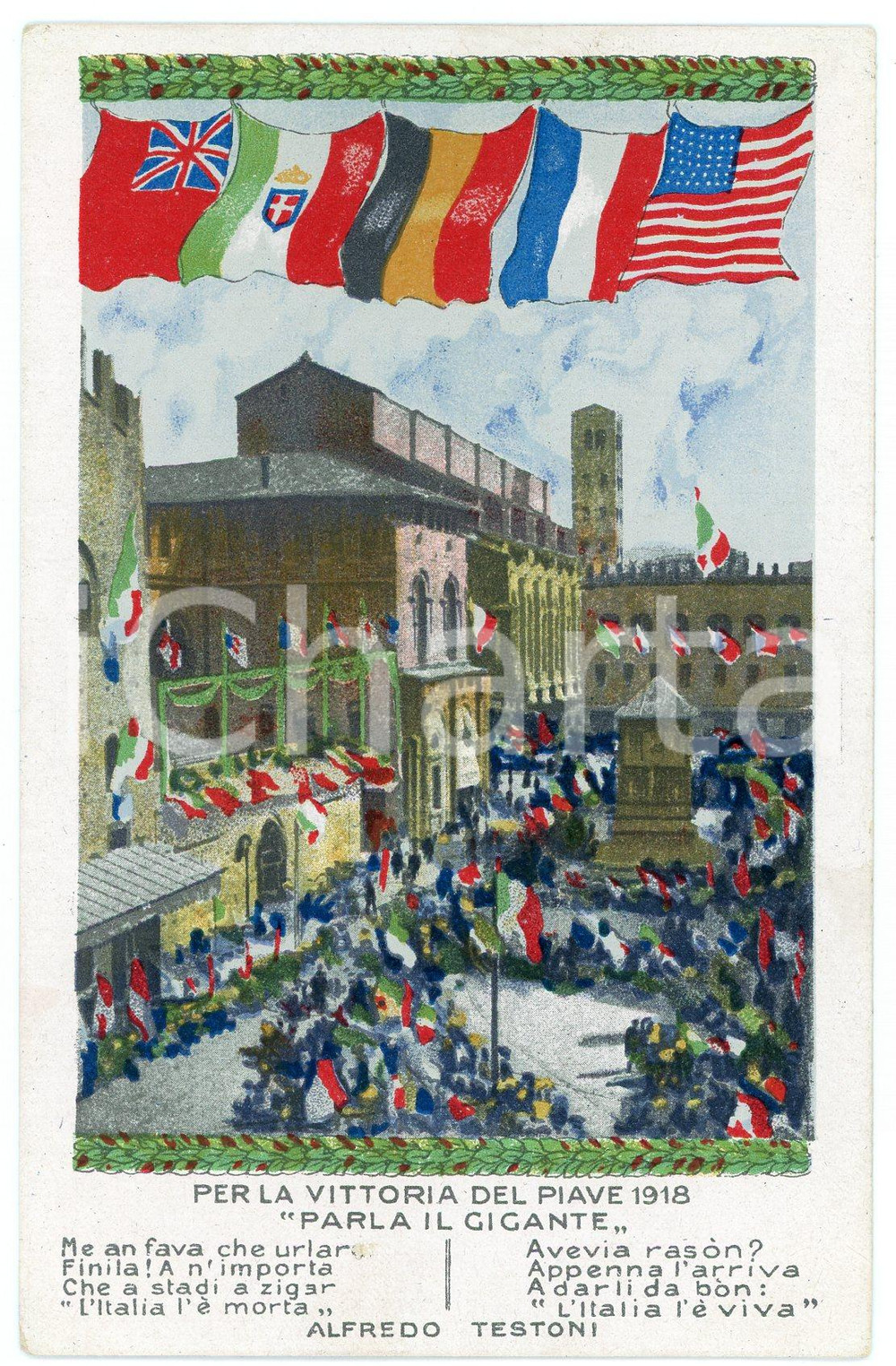 1920 ca WW1 Vittoria del Piave - Parla il gigante di Alfredo TESTONI Cartolina  Cartolina postale d'epoca, non viaggiata.CONDIZIONI: FAIR FORMATO: FP    originale e autentica 1