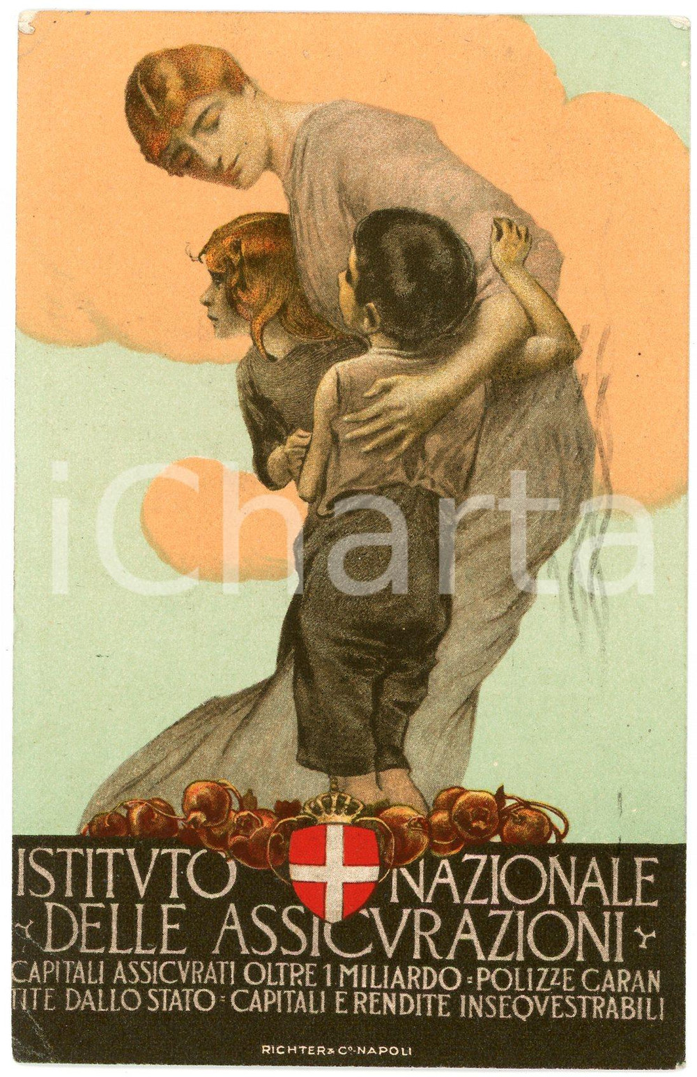 1917 ISTITUTO NAZIONALE DELLE ASSICURAZIONI Cartolina illustrata FP VG  Cartolina postale d'epoca, viaggiata.CONDIZIONI: FAIR (lievi piegature e smussature agli angoli) FORMATO: FP    originale e autentica 1