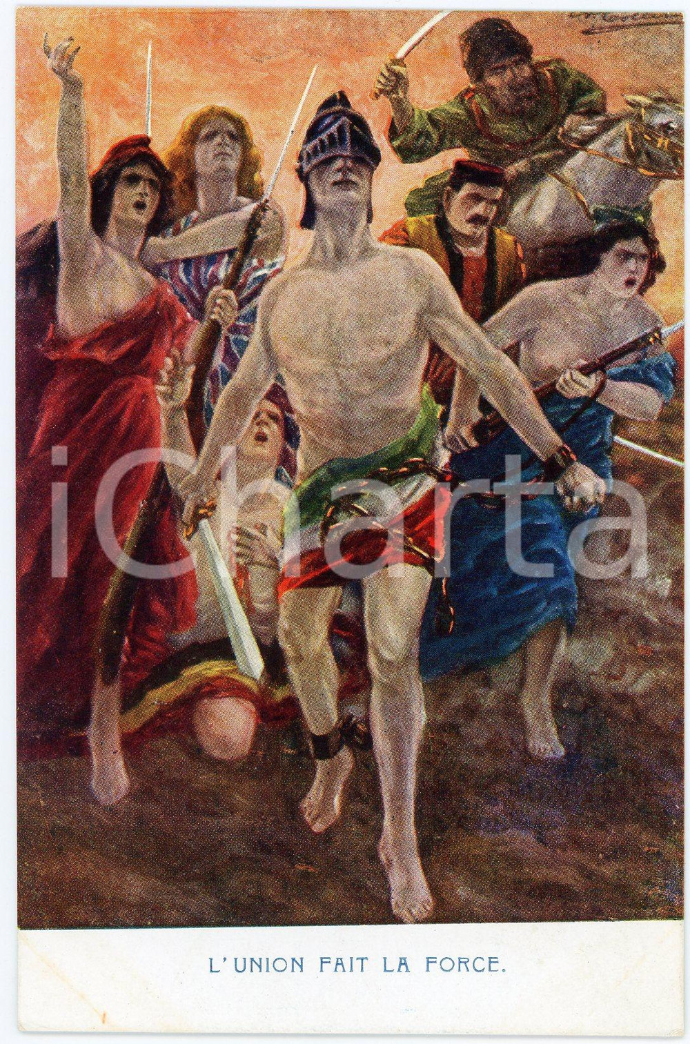 1915 ca WW1 - GRANDE GUERRE L'union fait la force - Carte postale FP NV  Cartolina postale d'epoca, non viaggiata.CONDIZIONI: FAIR FORMATO: FP    originale e autentica 1