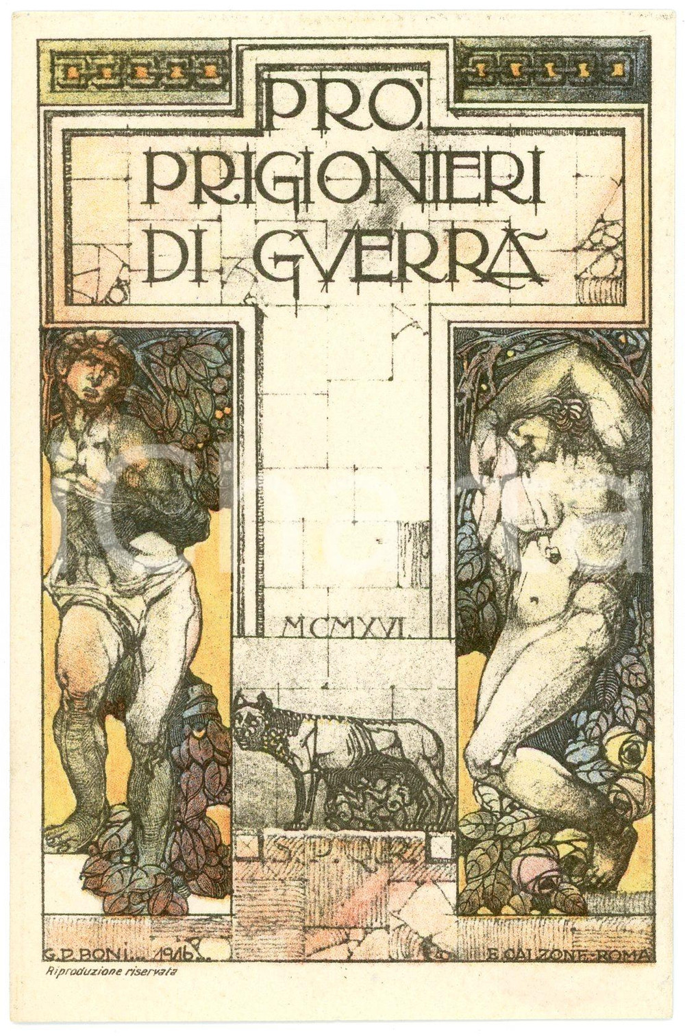 1916 WW1 Artista G. P. BONI Pro Prigionieri di Guerra - Cartolina FP NV  Cartolina postale d'epoca, non viaggiata.CONDIZIONI: FAIR FORMATO: FP    originale e autentica 1