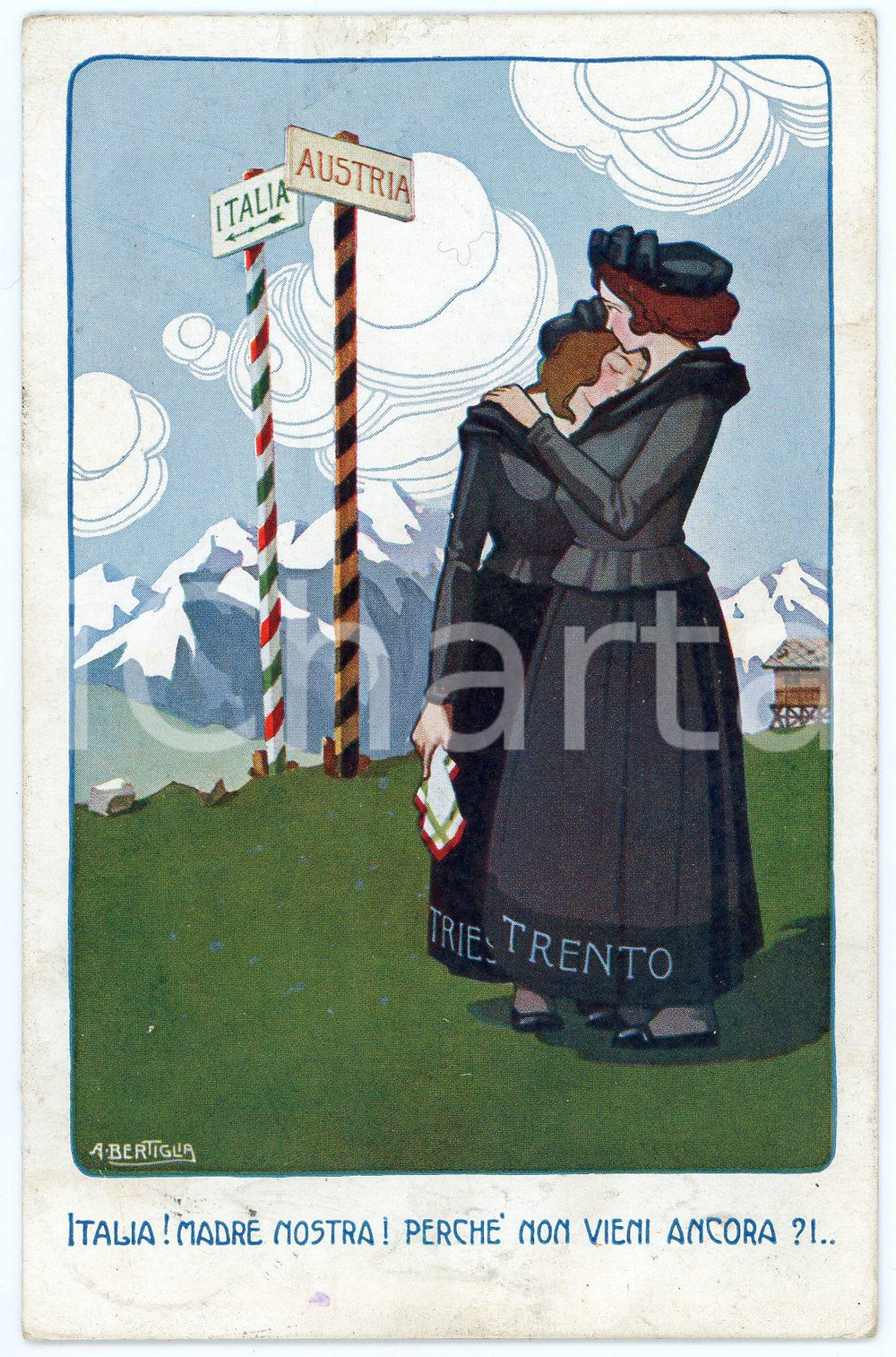 1921 TRENTO - TRIESTE Artista A. BERTIGLIA Italia madre nostra - Cartolina FP VG  Cartolina postale d'epoca, viaggiata.CONDIZIONI: FAIR FORMATO: FP    originale e autentica 1