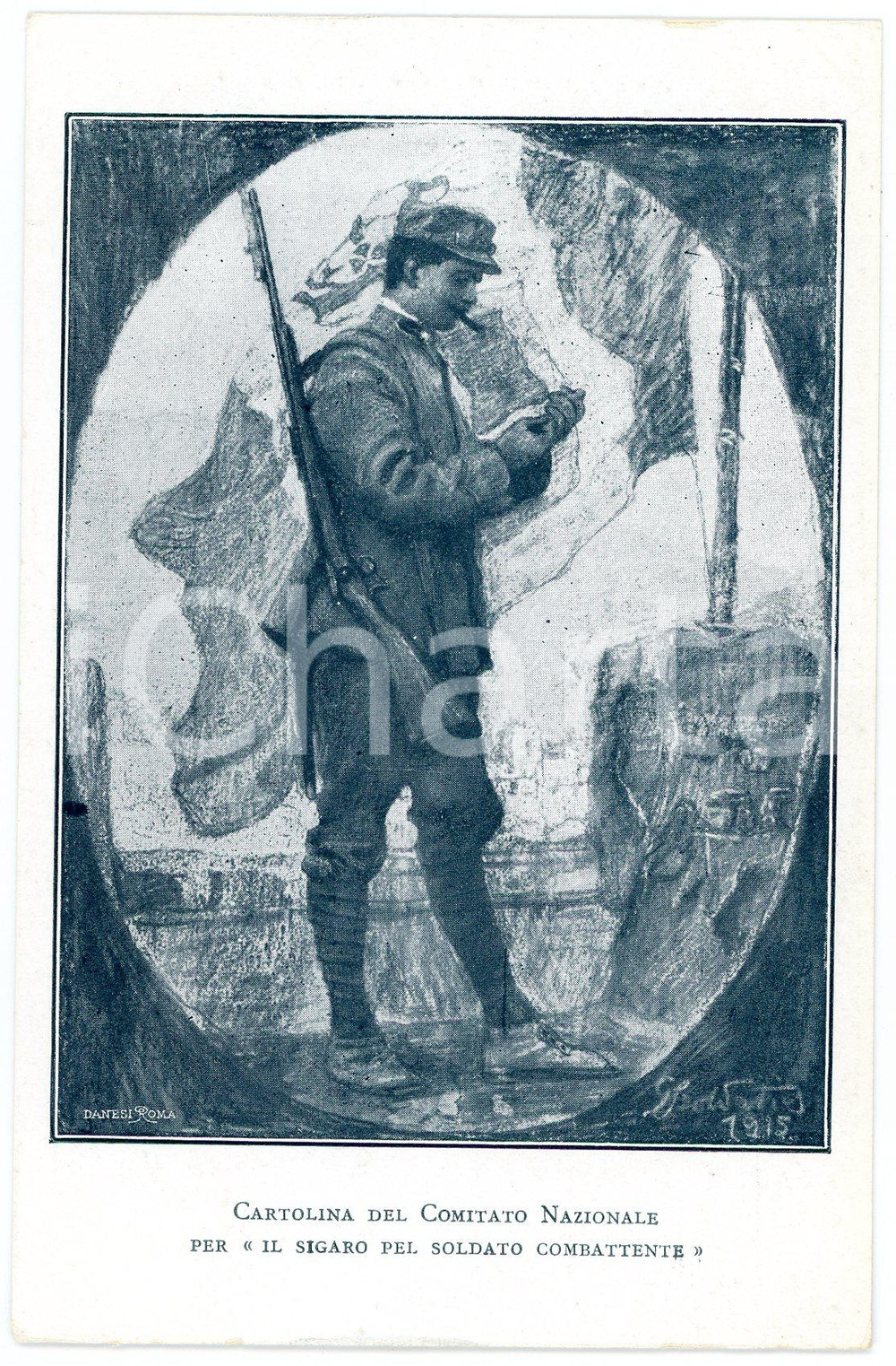 1915 ca WW1 Comitato SIGARO PEL SOLDATO COMBATTENTE Cartolina FP NV  Cartolina postale d'epoca, non viaggiata.Con sonetto di E. Giaquinto al verso.CONDIZIONI: FAIR (lievi smussature agli angoli)FORMATO: FP    originale e autentica 1