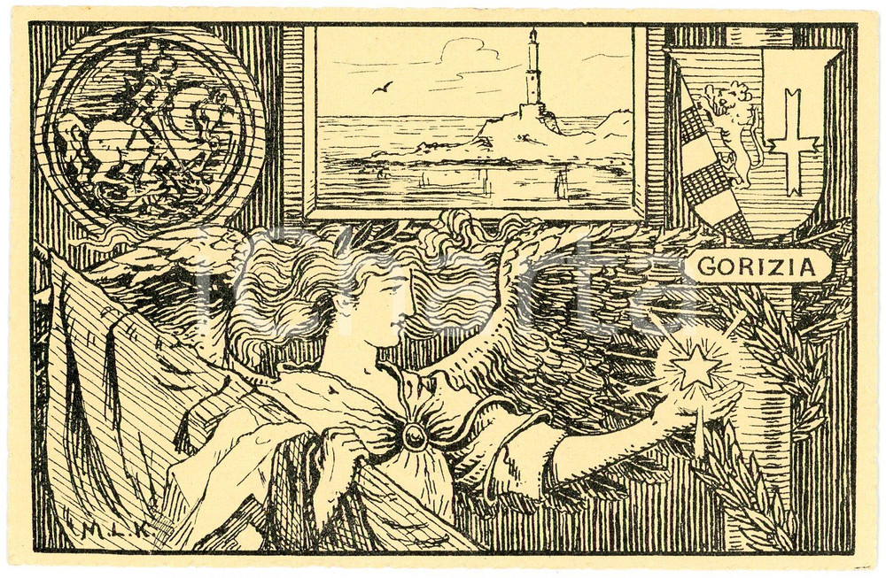 1928 GENOVA SALUTA GORIZIA ITALIANA Artista MLK Cartolina FP NV  Cartolina postale d'epoca, non viaggiata.CONDIZIONI: GOODFORMATO: FP    originale e autentica 1