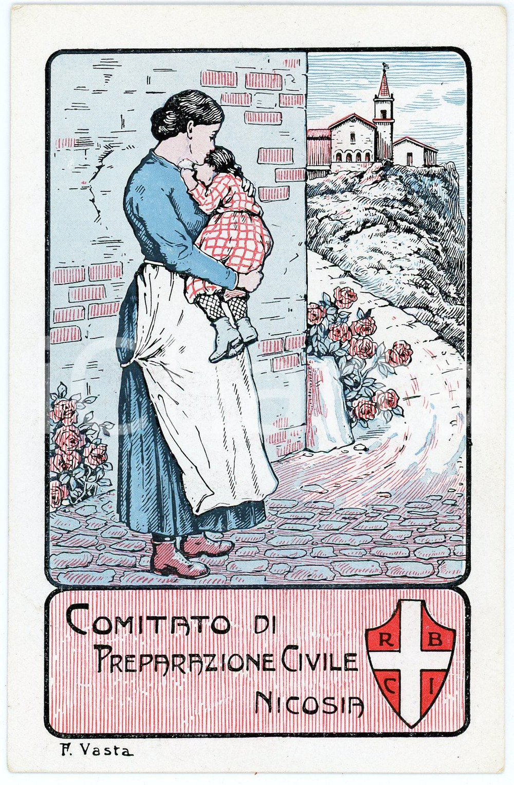 1915 ca WW1 - NICOSIA Comitato Preparazione Civile - Artista F. VASTA Cartolina  Cartolina postale d'epoca, non viaggiata.CONDIZIONI: GOODFORMATO: FP    originale e autentica 1