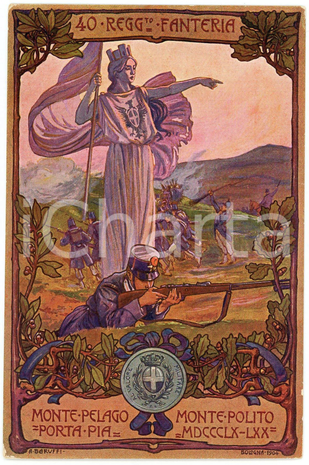 1904 REGIO ESERCITO - 40° Reggimento Fanteria - Artista A. BARUFFI Cartolina FP  Cartolina postale d'epoca, non viaggiata.CONDIZIONI: FAIR (lievi smussature e sbrecciature agli angoli)FORMATO: FP    originale e autentica 1