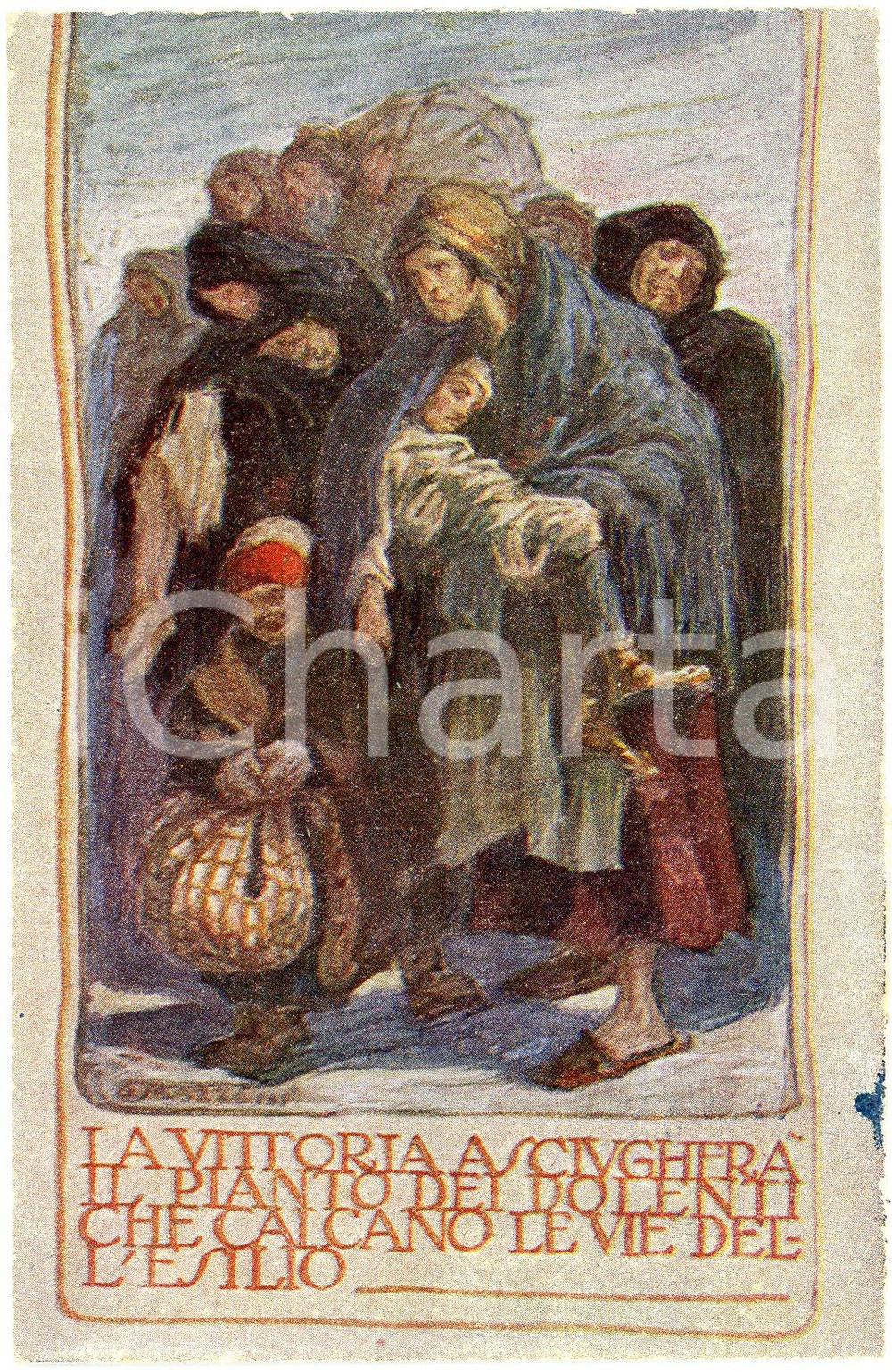 1915 ca WW1 Artista G. MAZZONI La vittoria asciugherà il pianto - Cartolina FP  Cartolina postale d'epoca, non viaggiata.CONDIZIONI: POOR (macchia di inchiostro al margine destro, sbrecciature al margine superiore, lieve rifilatura manuale al margine destro)FORMATO: FP     originale e autentica 1