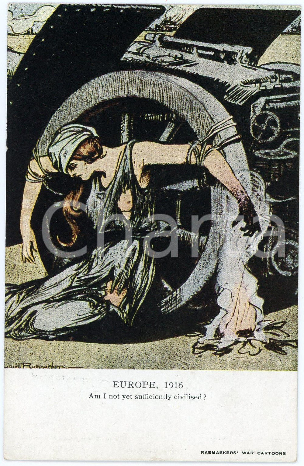 1916 EUROPE Am I not yet sufficiently civilised? Postcard RAEMAEKERS war cartoon  Cartolina postale d'epoca, non viaggiata.CONDIZIONI: GOODFORMATO: FP    originale e autentica 1