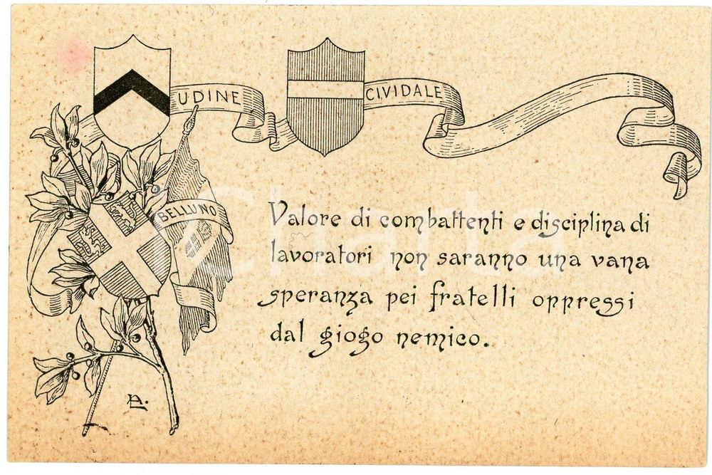1915 ca WW1 - Udine - Cividale - Belluno - Cartolina ILLUSTRATA FP NV  Cartolina postale d'epoca, non viaggiata.Al verso timbro del Comitato di Mobilitazione Industriale per la Toscana.CONDIZIONI: FAIR (alone all'angolo superiore sinistro, bruniture)FORMATO: FP    originale e autentica 1