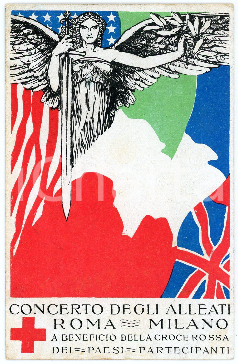 1915 ca WW1 ROMA - MILANO Concerto degli Alleati per la CROCE ROSSA Cartolina FP  Cartolina postale d'epoca, non viaggiata.CONDIZIONI: FAIR (lievi bruniture diffuse)FORMATO: FP    originale e autentica 1