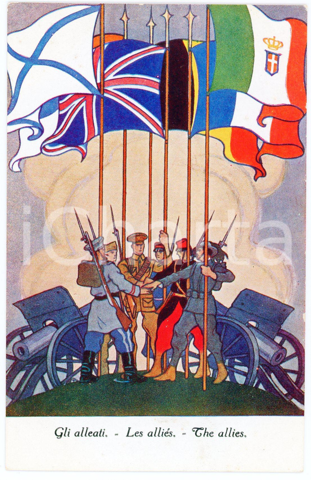 1915 ca WW1 Artista G. ARDY Gli Alleati - The Allies - Les Alliés - Cartolina FP  Cartolina postale d'epoca, non viaggiata.CONDIZIONI: FAIR (LIEVI SMUSSATURE AGLI ANGOLI)FORMATO: FP    originale e autentica 1
