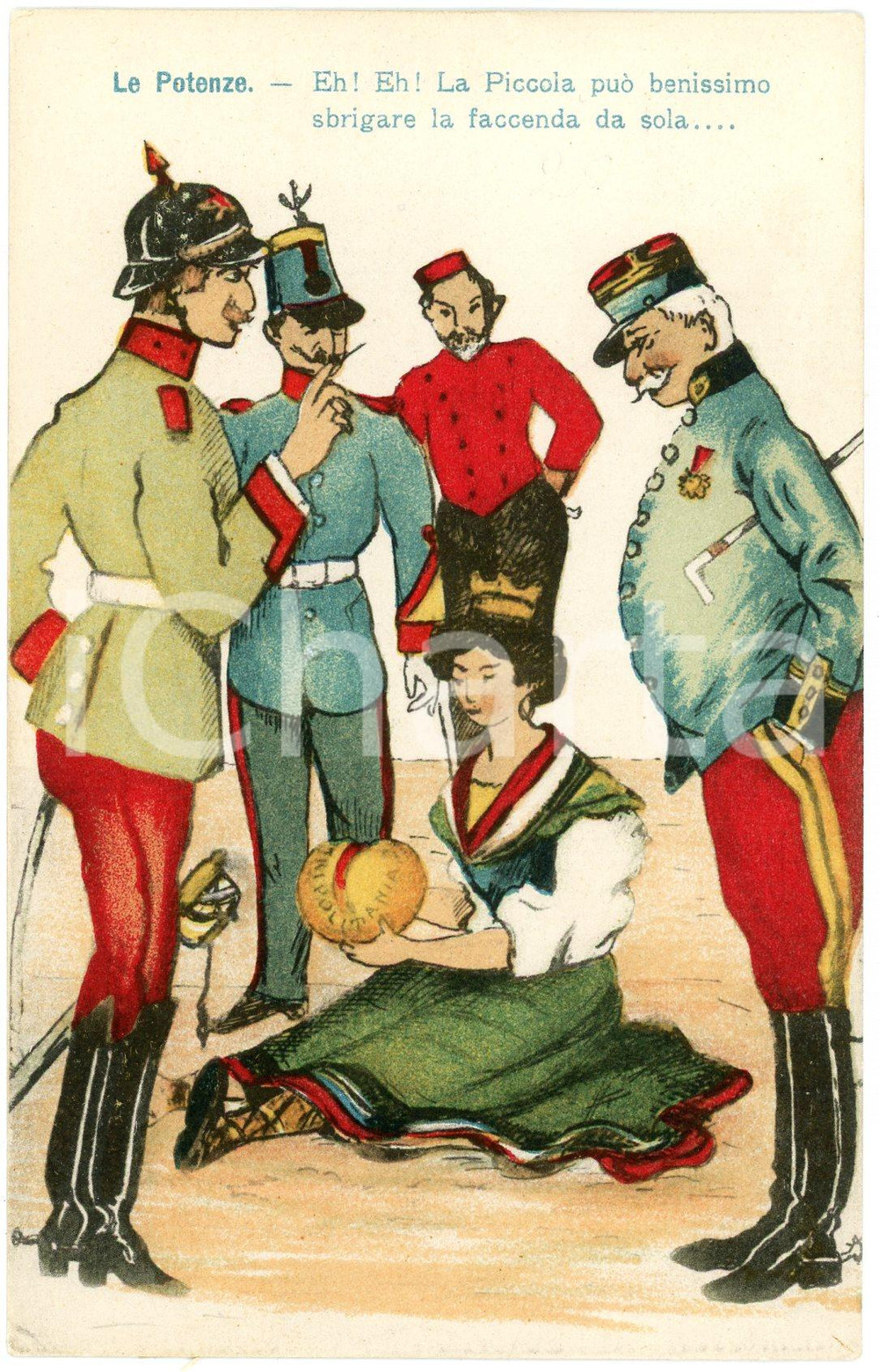 1911 SATIRA - GUERRA ITALO-TURCA Potenze europee contro TRIPOLITANIA Cartolina  Cartolina postale d'epoca, non viaggiata ma con nota manoscritta al verso.CONDIZIONI: FAIR (lievi smussature agli angoli)FORMATO: FP    originale e autentica 1