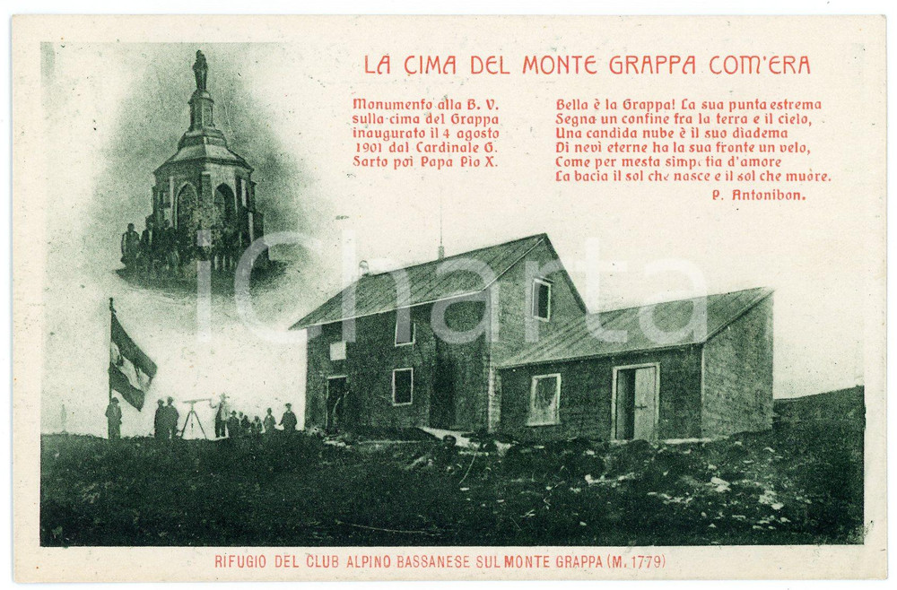 1915 ca WW1 Monte Grappa com'era - Rifugio Club Alpino Bassanese - Cartolina FP  Cartolina postale d'epoca, non viaggiata.Al verso timbor del Posto di Ristoro - Stazione di BolognaCONDIZIONI: GOODFORMATO: FP    originale e autentica 1