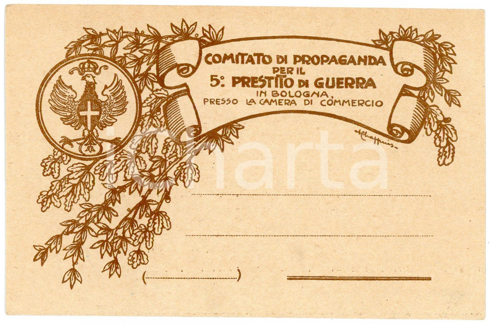Cartolina originale da collezione 1915 ca BOLOGNA Camera di Commercio  Propaganda 5° Prestito di Guerra Cartolina 1
