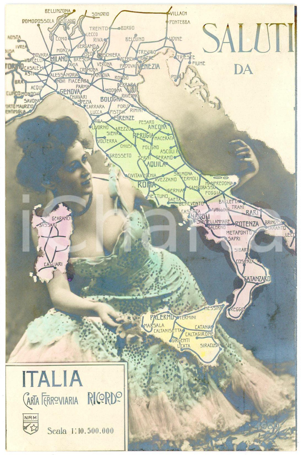 1915 ca FERROVIE DELLO STATO Donna abbraccia la rete ferroviaria - Cartolina FP  Cartolina postale d'epoca, non viaggiata.CONDIZIONI: GOOD FORMATO: FP    originale e autentica 1