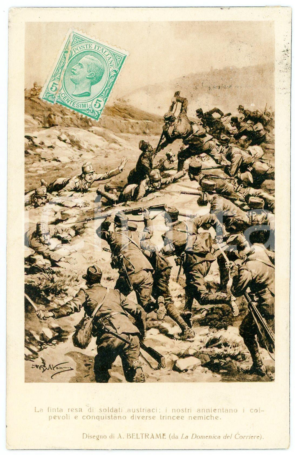 1919 WW1 Artista Achille BELTRAME Finta resa dei soldati austriaci - Cartolina  Cartolina postale d'epoca, viaggiata.CONDIZIONI: GOODFORMATO: FP    originale e autentica 1