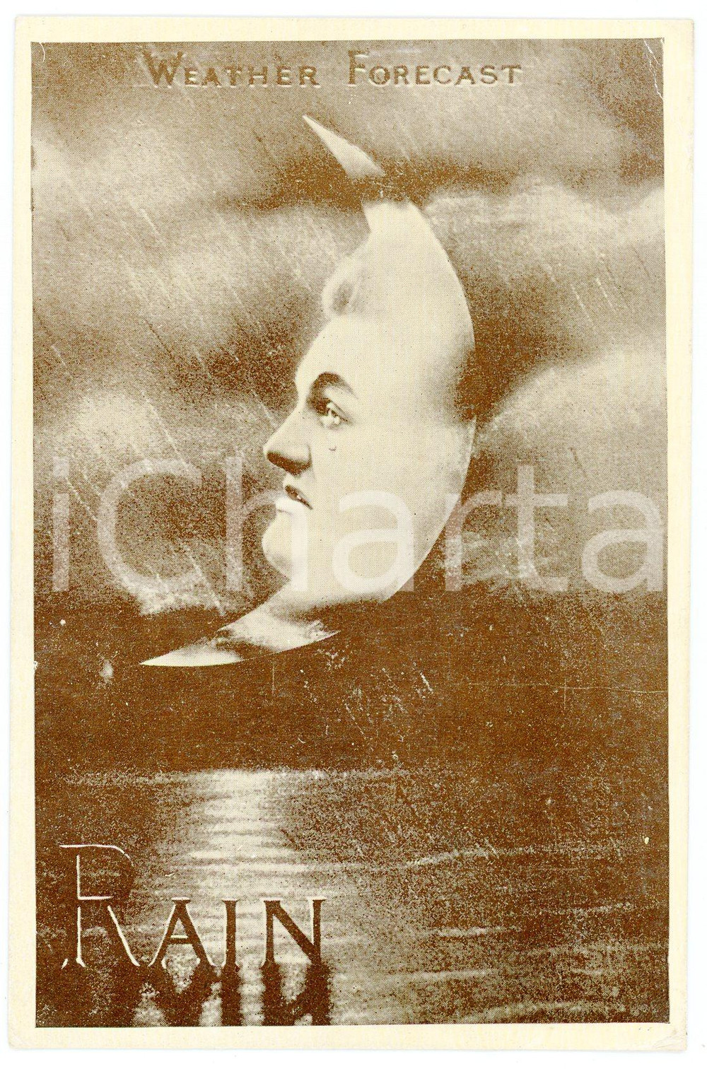 1908 WEATHER FORECAST Rain - Anthropomorphic moon - Postcard FP VG  Cartolina postale d'epoca, viaggiata.CONDIZIONI: POOR (lievi piegature agli angoli e macchie al verso)FORMATO: FP    originale e autentica 1