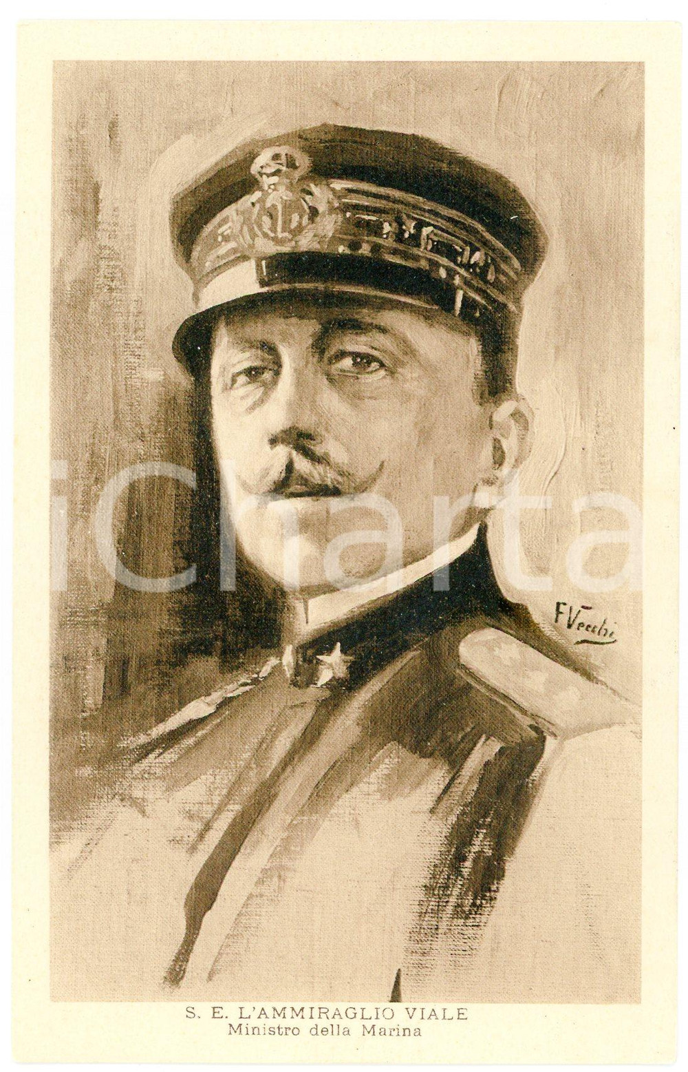 1915 ca GRANDE GUERRA Ammiraglio Leone VIALE Ministro della Marina - Cartolina  Cartolina postale d'epoca, non viaggiata.Illustrazione di F. Vecchi.CONDIZIONI: GOOD FORMATO: FP    originale e autentica 1