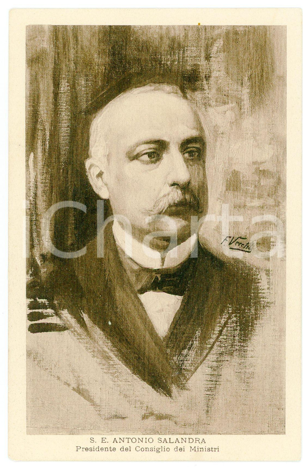 1915 ca GRANDE GUERRA Antonio SALANDRA Presidente del Consiglio - Cartolina FP  Cartolina postale d'epoca, non viaggiata.Illustrazione di F. Vecchi.CONDIZIONI: GOOD FORMATO: FP    originale e autentica 1