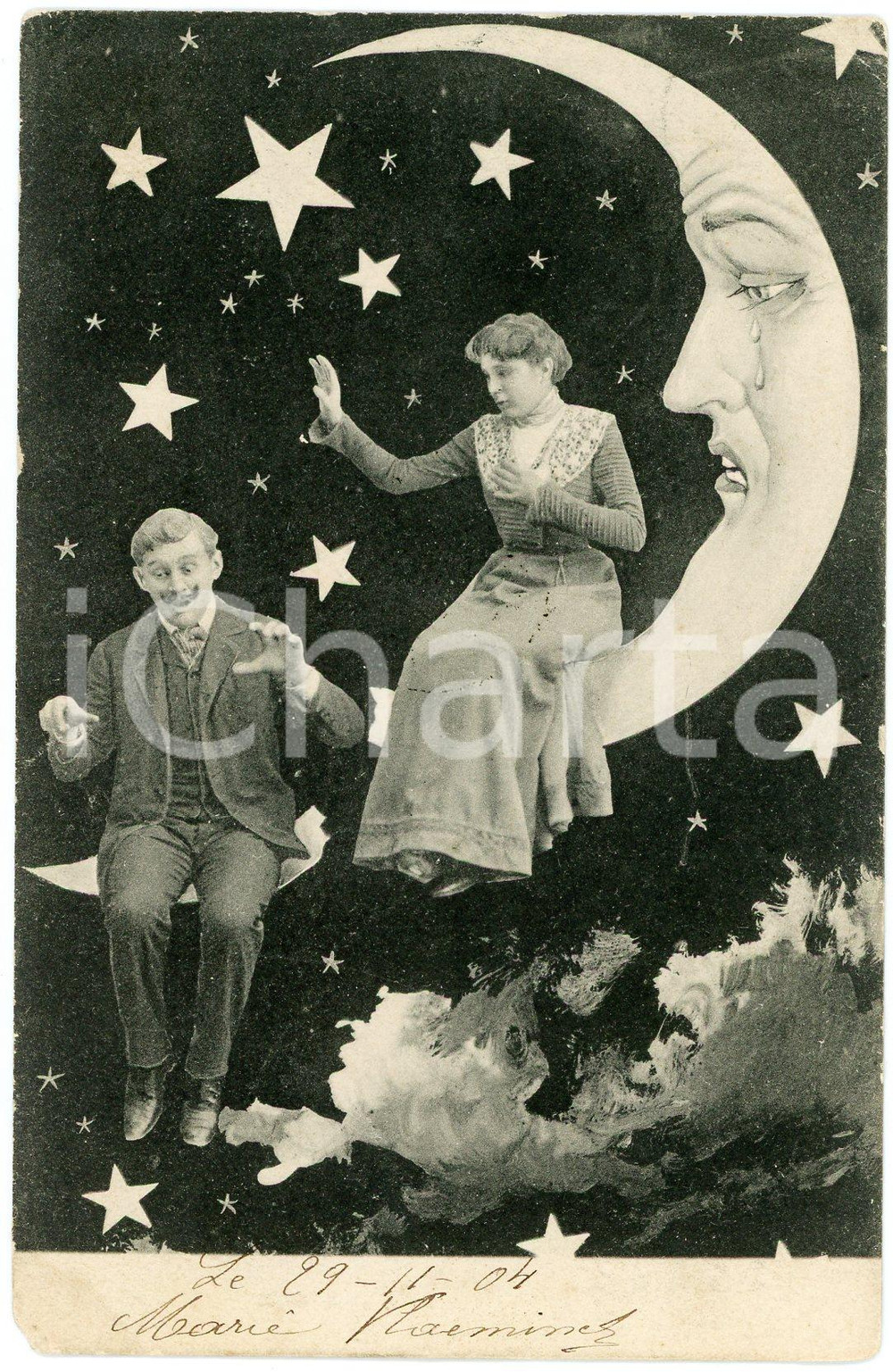 1922 LOVERS Couple on the moon ILLUSTRATED Postcard FP VG (4)  Cartolina postale d'epoca, viaggiata.CONDIZIONI: POOR (smussature agli angoli, lieve mancanza all'angolo inferiore sinistro)FORMATO: FP    originale e autentica 1