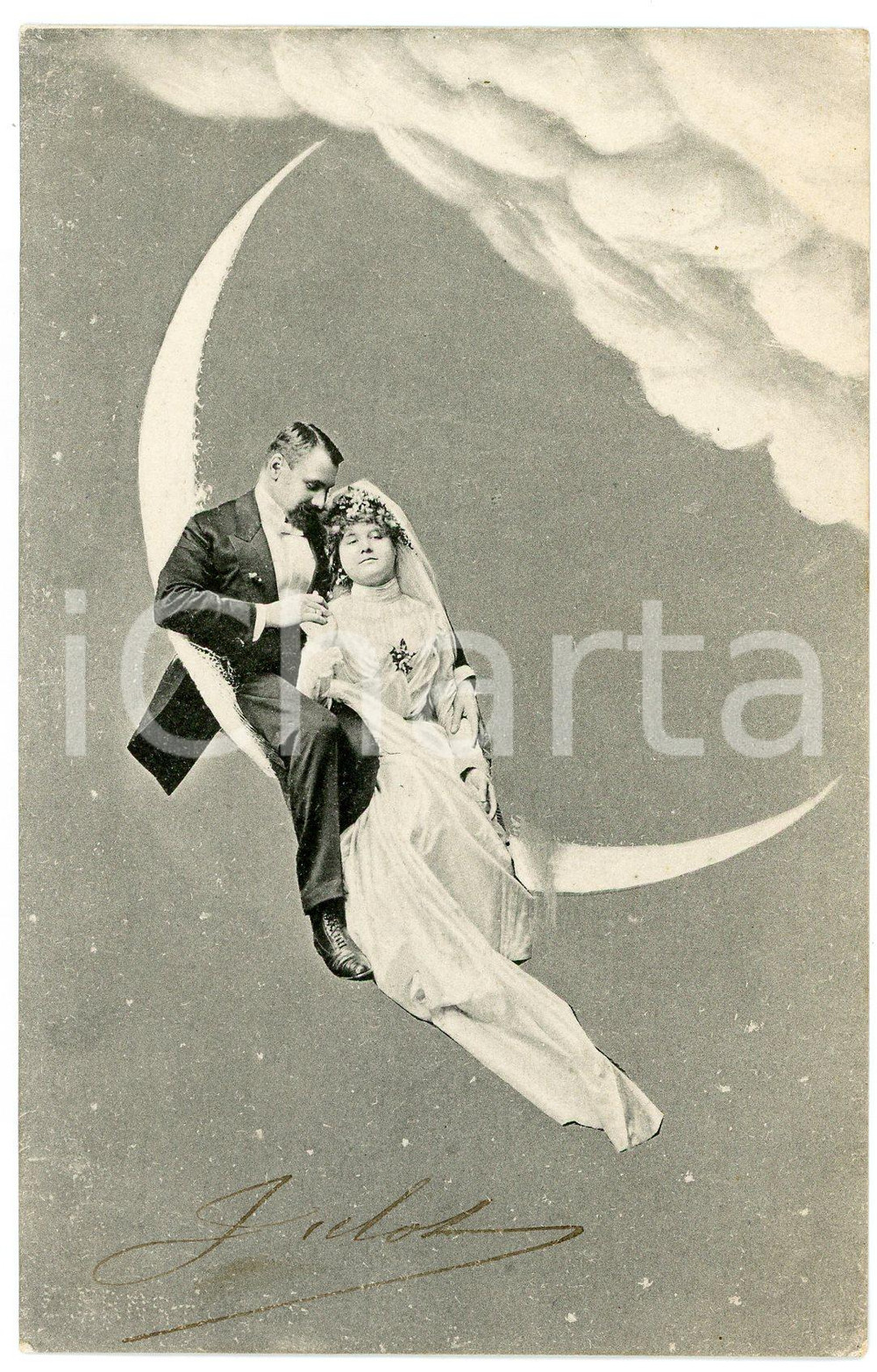 1904 BELGIUM Artist E. ERNST - Just married couple - Moon (3) Postcard  Cartolina postale d'epoca, viaggiata.CONDIZIONI: GFORMATO: FP    originale e autentica 1