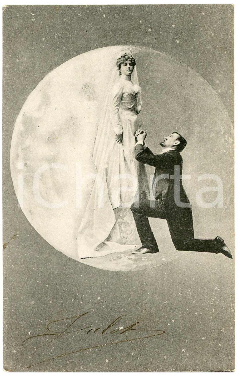 1904 BELGIUM Artist E. ERNST - Just married couple - Moon (4) Postcard  Cartolina postale d'epoca, viaggiata.CONDIZIONI: GFORMATO: FP    originale e autentica 1