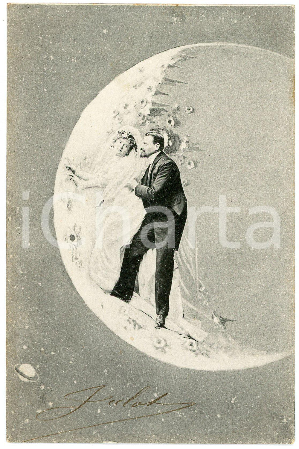 1904 BELGIUM Artist E. ERNST - Just married couple - Moon (5) Postcard  Cartolina postale d'epoca, viaggiata.CONDIZIONI: GFORMATO: FP    originale e autentica 1