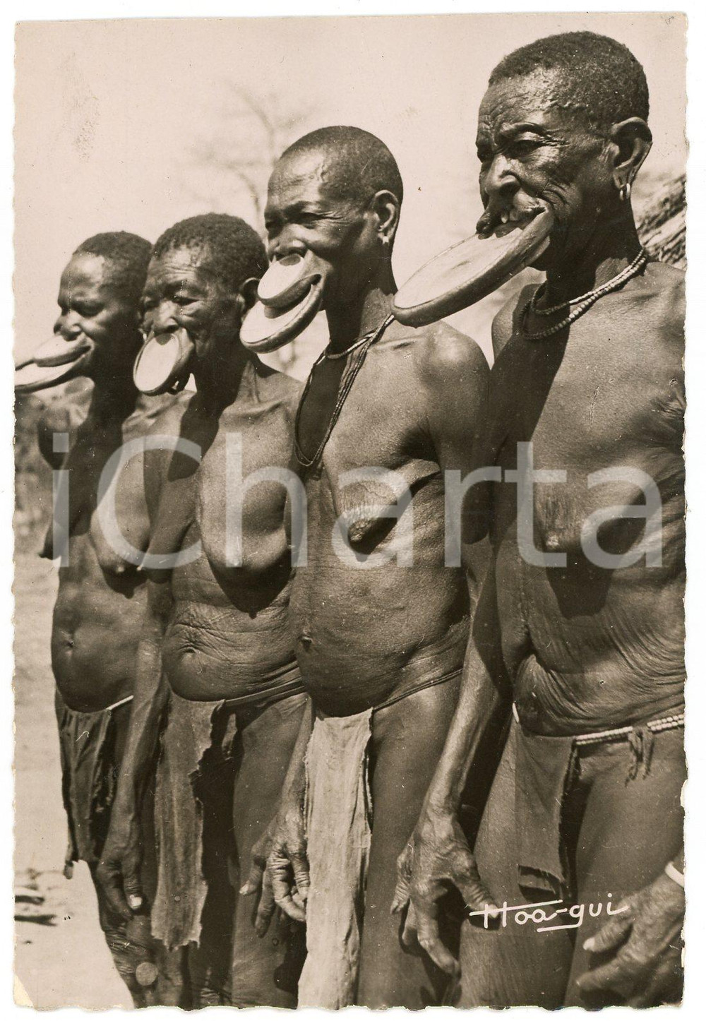 1950 ca TCHAD - AFRIQUE Femmes à plateaux - Carte postale FP VG  Cartolina d'epoca, viaggiata. POOR/danneggiato Lievi Smussature agli angoli, residui di colla al verso, affrancatura parzialmente rimossa Formato: FP originale e autentica 1