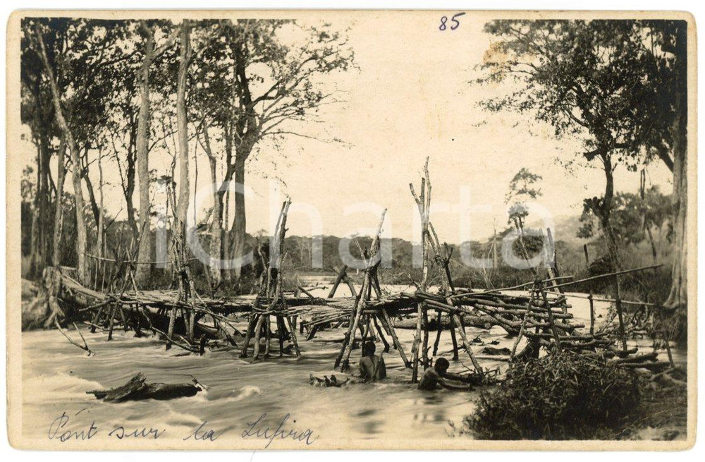 1930 ca CONGO BELGE - KATANGA Pont branches sur la LUFVIA Photo L. GABRIEL 85 1 Fotografia originale d'epoca, in formato cartolina postale.FOTOGRAFO: L&eacute;opold Gabriel - Panda - Katanga  GOOD/buono  Formato: 14x9 cm originale e autentica 1