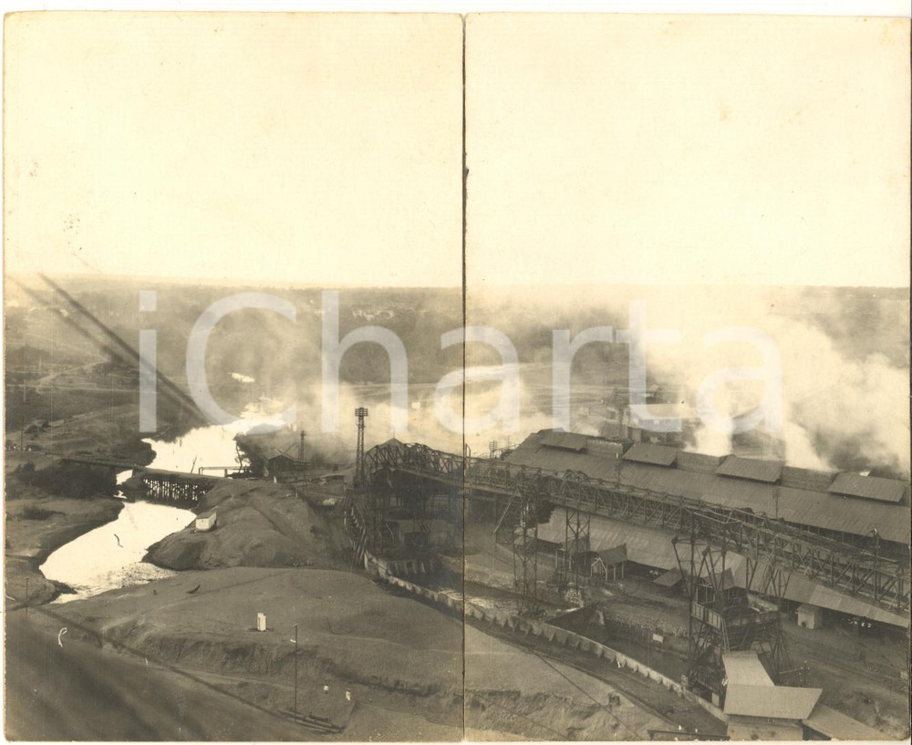 1930 ca CONGO BELGE Mine PANDA - Panorama usines *Photo L. GABRIEL 2 cartes Veduta panoramica composta da 2 fotografie originali in formato cartolina postale, con timbro del fotografo.Le fotografie sono unite da adesivo al verso.FOTOGRAFO: L&eacute;opold Gabriel - Panda - Katanga  GOOD/buono  Formato: 9x14 cm (singola) originale e autentica 1