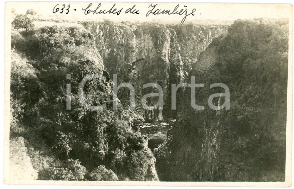 1930 ca AFRICA ZAMBIE Chutes VICTORIA - Fleuve Zambèze ^Photo L. GABRIEL 633 Fotografia originale d'epoca, in formato cartolina postale.FOTOGRAFO: L&eacute;opold Gabriel  GOOD/buono  Formato: 14x9 cm originale e autentica 1