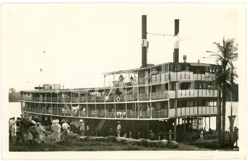 1930 ca CONGO BELGE Bateau en port - Photo ANIMEE 14x9 cm Fotografia originale d'epoca, in formato cartolina postale.Dedica manoscritta al verso. GOOD/buono  Formato: 14x9 cm originale e autentica 1