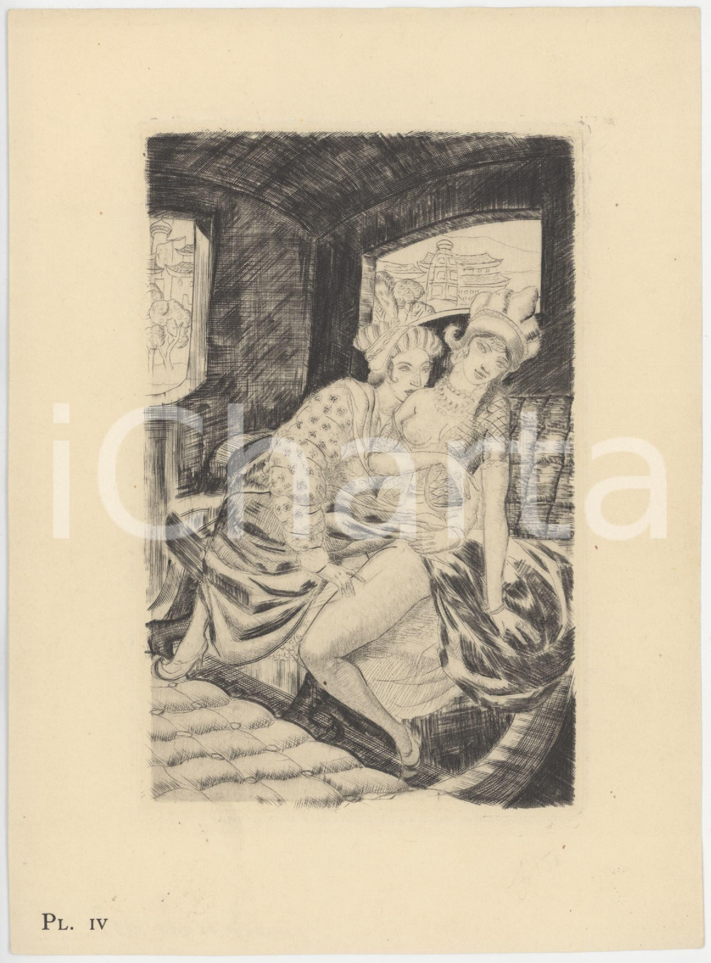 1930 ca VINTAGE EROTIC - FRANCE - Indian scene - Couple - Engraving PI. IV 14x20  Acquaforte originale d'epoca. GOOD/buono  Formato: 14x20 cm originale e autentica 1