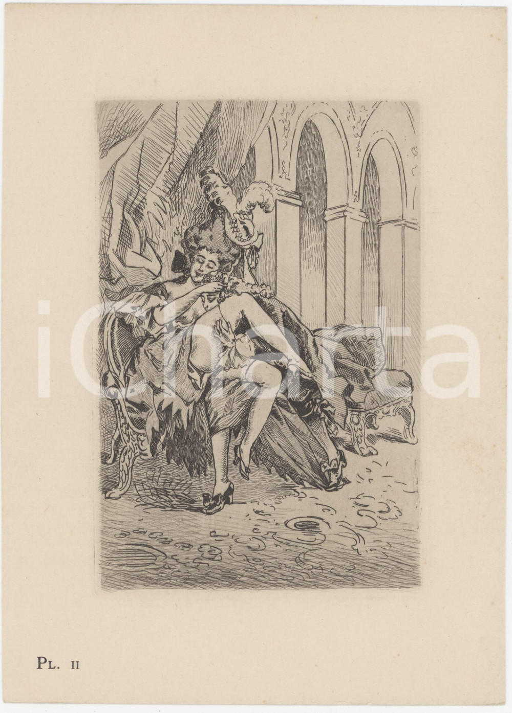 1933 EROTICA FRANCE "Les cousines de la Colonelle" - Gravure PI. II 14x20 cm  Acquaforte originale d'epoca, appartenente all'opera "Les cousines de la Colonelle" (Paris, Editions du Condor). GOOD/buono  Formato: 14x20 cm originale e autentica 1