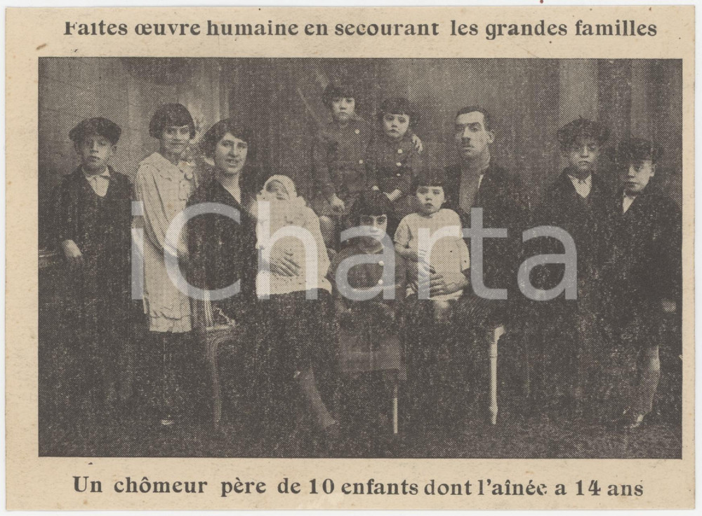 1920 ca FRANCE Secours aux grand familles - Chômeur père de 10 enfants *Billet  Biglietto illustrato d'epoca. FAIR/discreto lievi piegature Formato: 15x11 cm originale e autentica 1