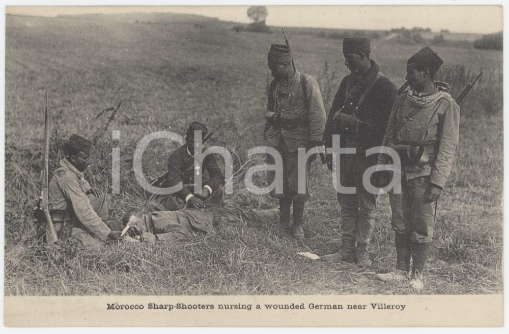 1915 ca WW1 VILLEROY Morocco Sharp-Shooters nursing a wounded German *Postcard  Cartolina postale d'epoca, scritta ma non viaggiata. GOOD/buono  Formato: 14x9 cm originale e autentica 1