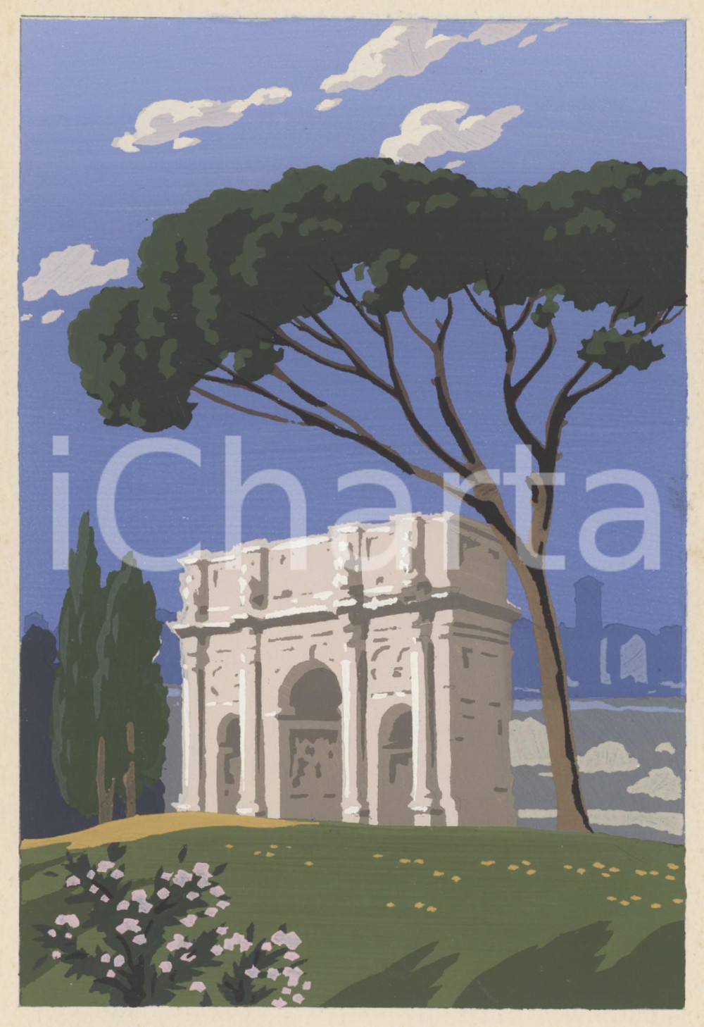 1935 ROMA Arco di Costantino - Ill. Giovanni MESCHINI Cartolina DIPINTA A MANO Cartolina postale d'epoca, dipinta a mano, non viaggiata. SERIE: Ars Nova - Bellezze Italiche, serie IVEDIZIONE: E. Verdesi, Roma FAIR/discreto Residuo di incollatura al verso. Formato: FG originale e autentica 1