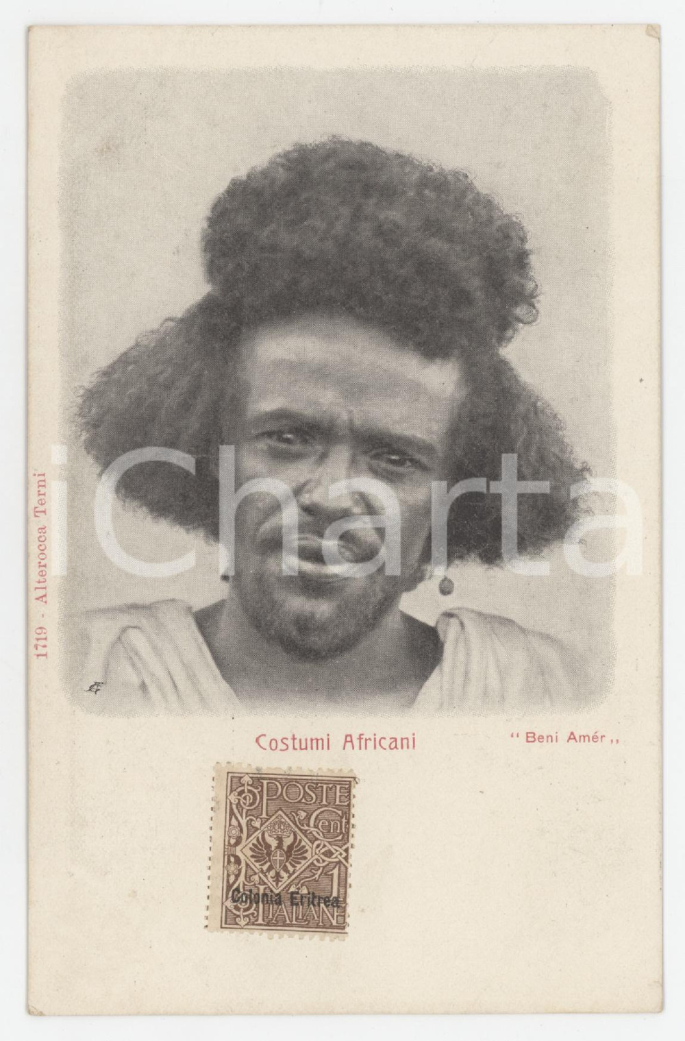 1900 ca ERITREA - SAHEL Beni AmÃ©r - Costumi africani - Cartolina FP NV Cartolina postale d'epoca, non viaggiata.Con affrancatura "Colonia Eritrea" non annullata. FAIR/discreto Lievi smussature agli angoli Formato: FP originale e autentica 1