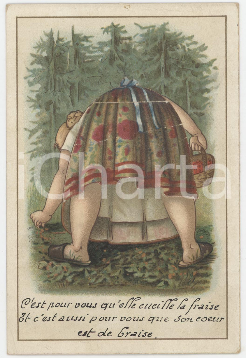 1920 ca FRANCE Femme cueille la fraise - Carte à systeme - Coeur  Cartolina postale d'epoca, non viaggiata, con apertura a finestrella sotto la quale si cela un cuore.Priva di stampa al verso. GOOD/buono  Formato: 9x14 cm originale e autentica 1
